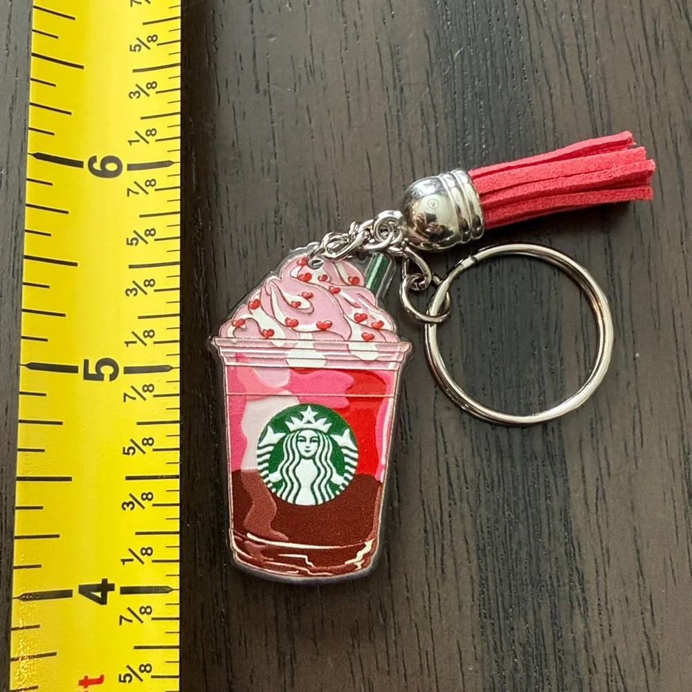 Starbucks inspired Chocolate Red and White Frappuccino Keychain with Red tassle